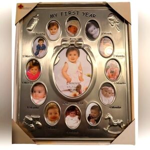 NEW 11"x9" Baby's First Year frame silver/pewter